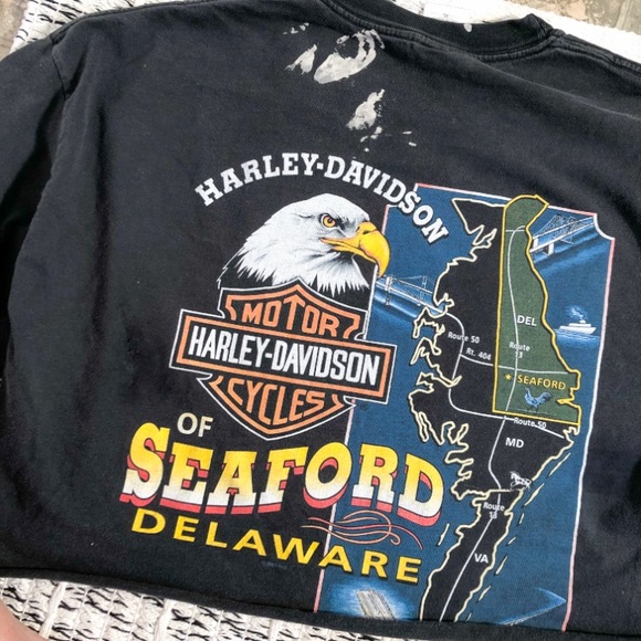 Vintage Distressed Hand Cut Harley-Davidson Crop - Picture 4 of 5